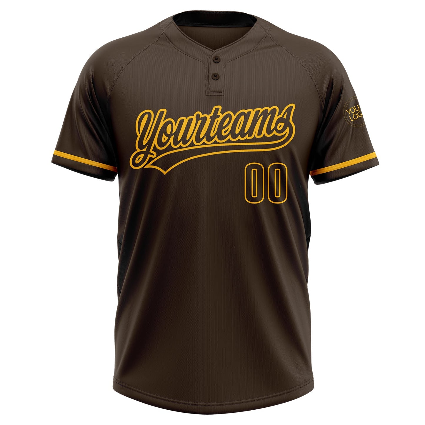 Custom Brown Gold Two-Button Unisex Softball Jersey view 2