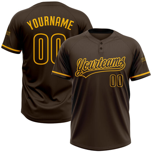 Custom Brown Gold Two-Button Unisex Softball Jersey - Main View