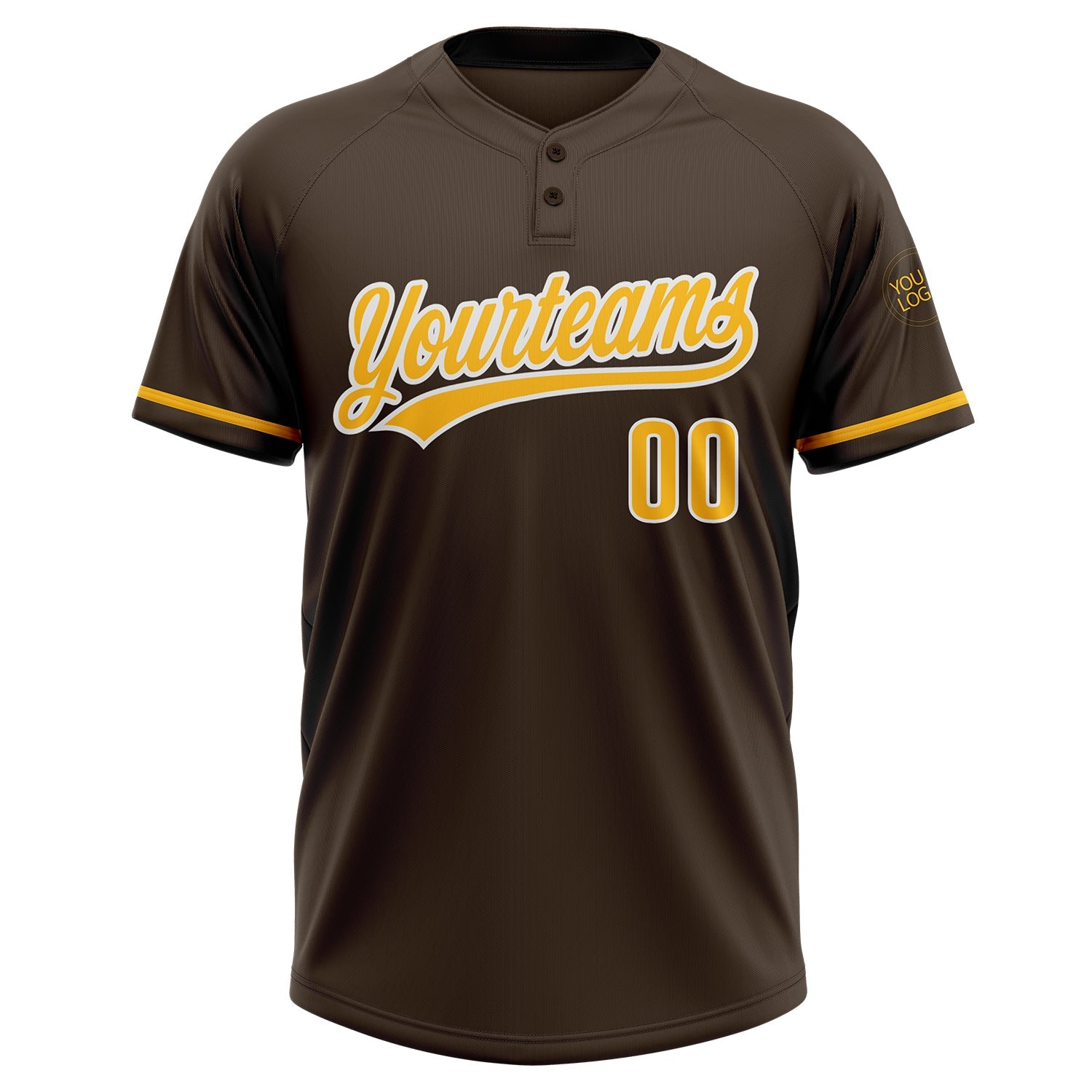 Custom Brown Gold-White Two-Button Unisex Softball Jersey view 2
