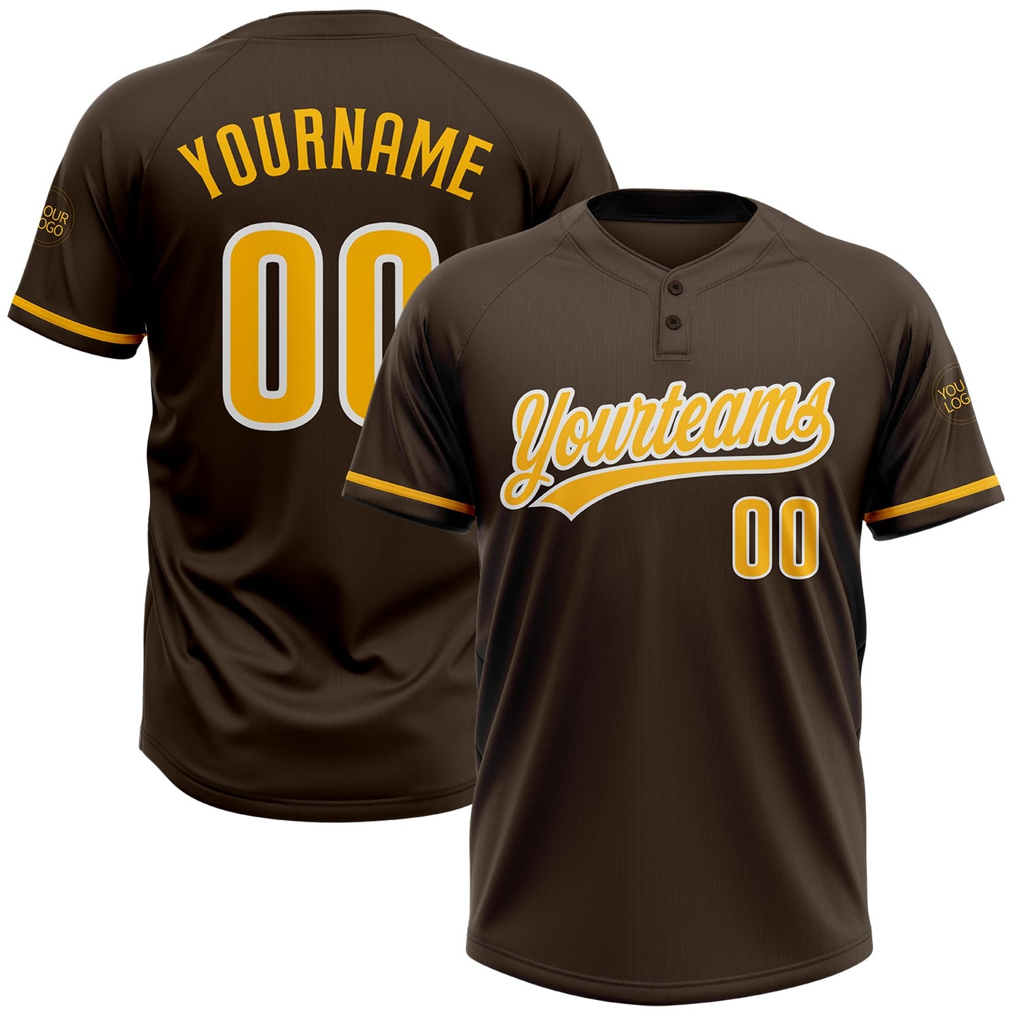 Custom Brown Gold-White Two-Button Unisex Softball Jersey - Main View