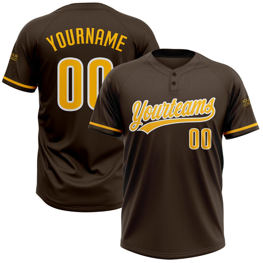 Custom Brown Gold-White Two-Button Unisex Softball Jersey - Main View
