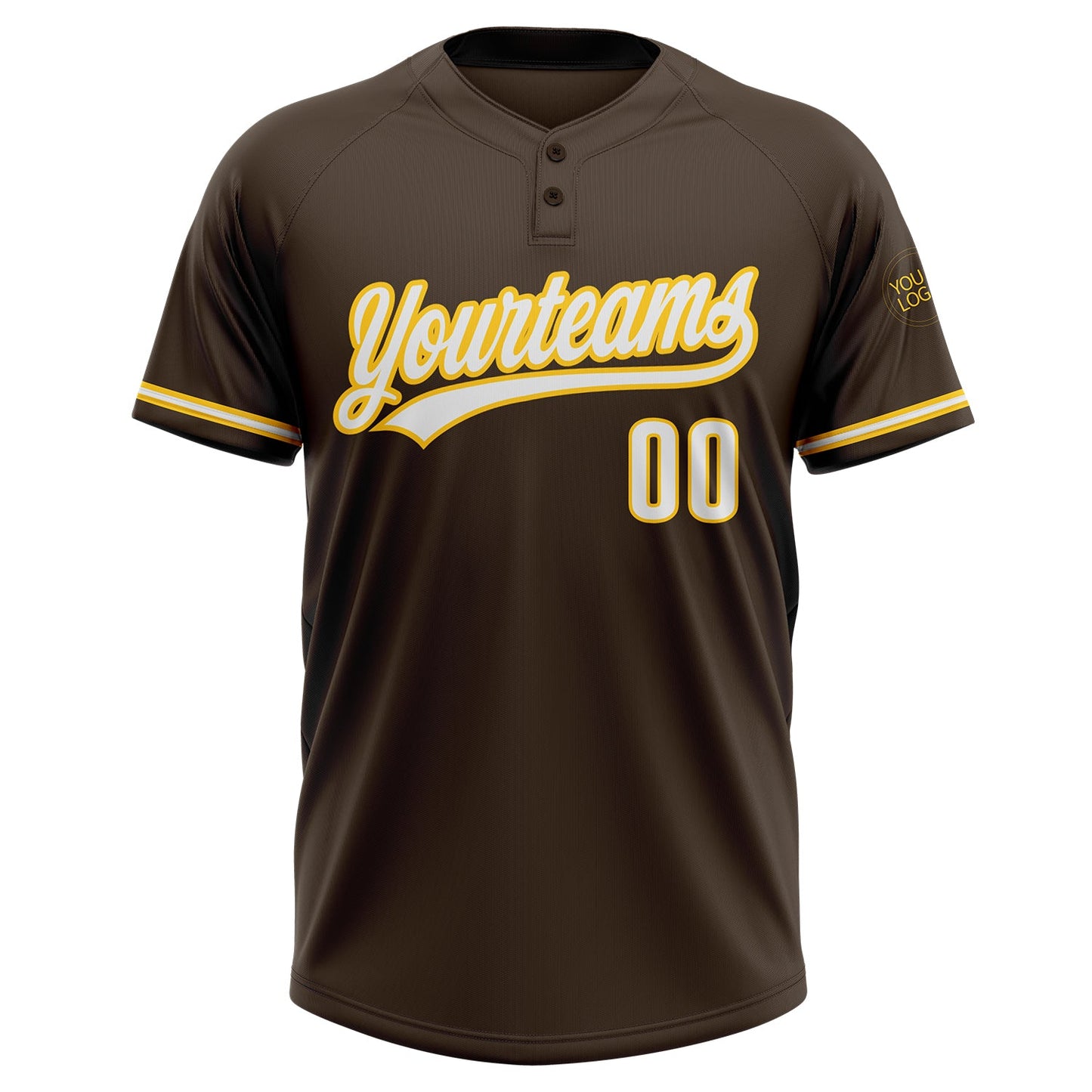 Custom Brown White-Yellow Two-Button Unisex Softball Jersey view 2