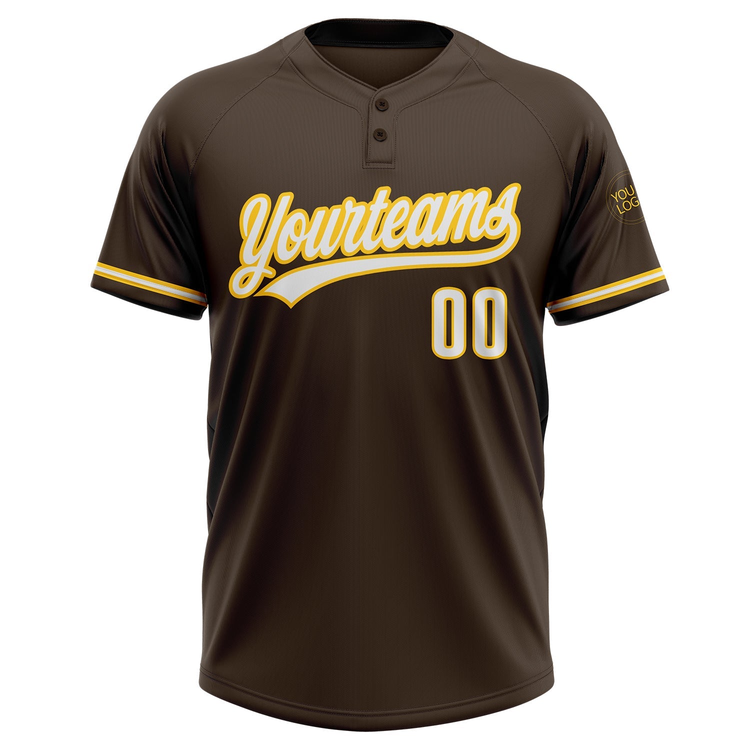 Custom Brown White-Yellow Two-Button Unisex Softball Jersey view 2