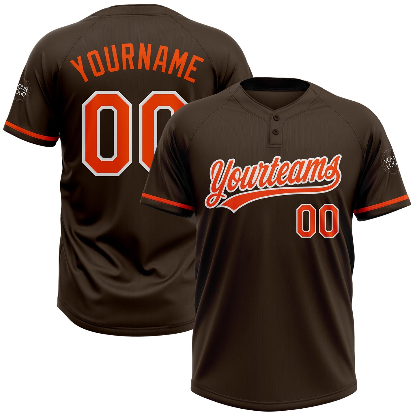 Custom Brown Orange-White Two-Button Unisex Softball Jersey - Main View