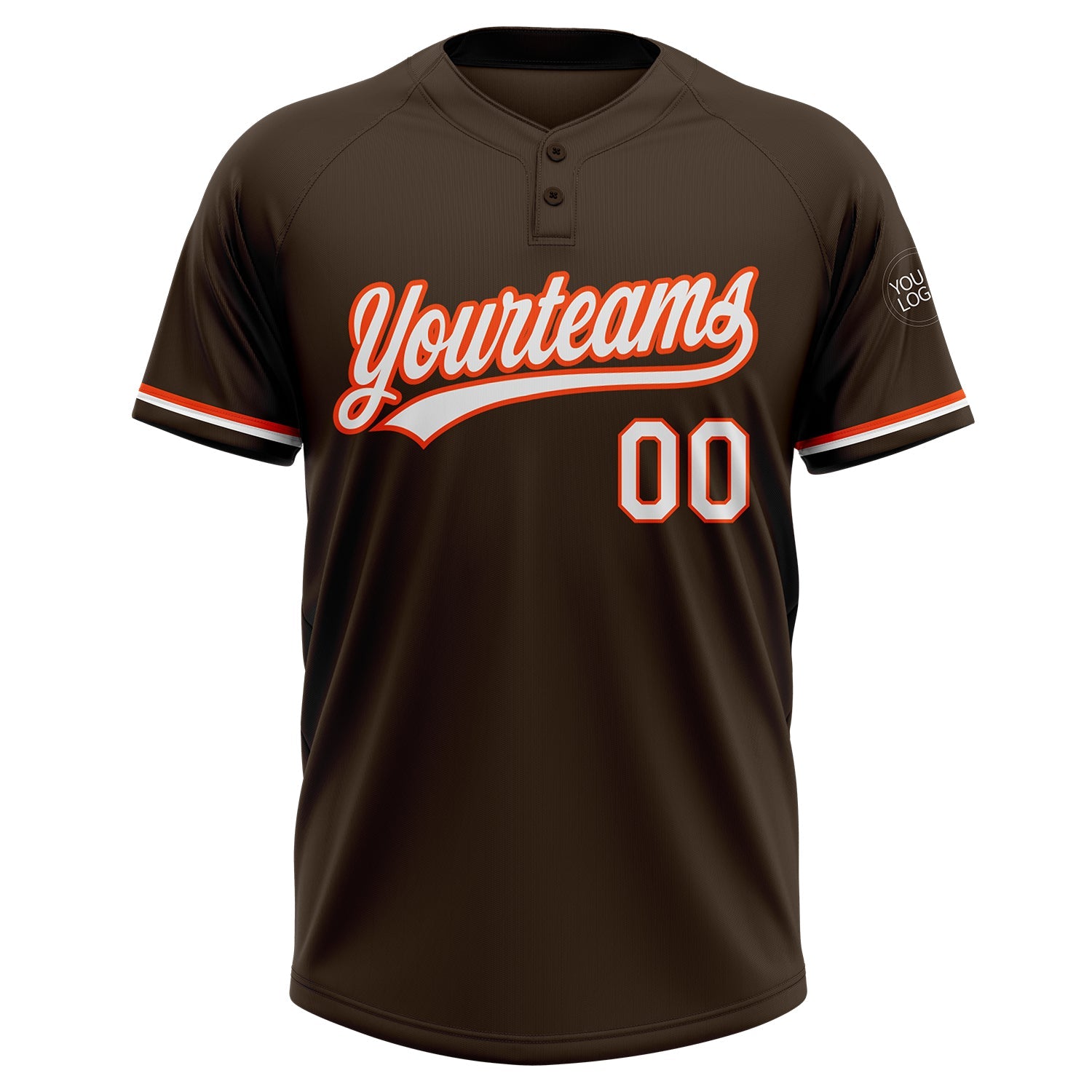 Custom Brown White-Orange Two-Button Unisex Softball Jersey view 2