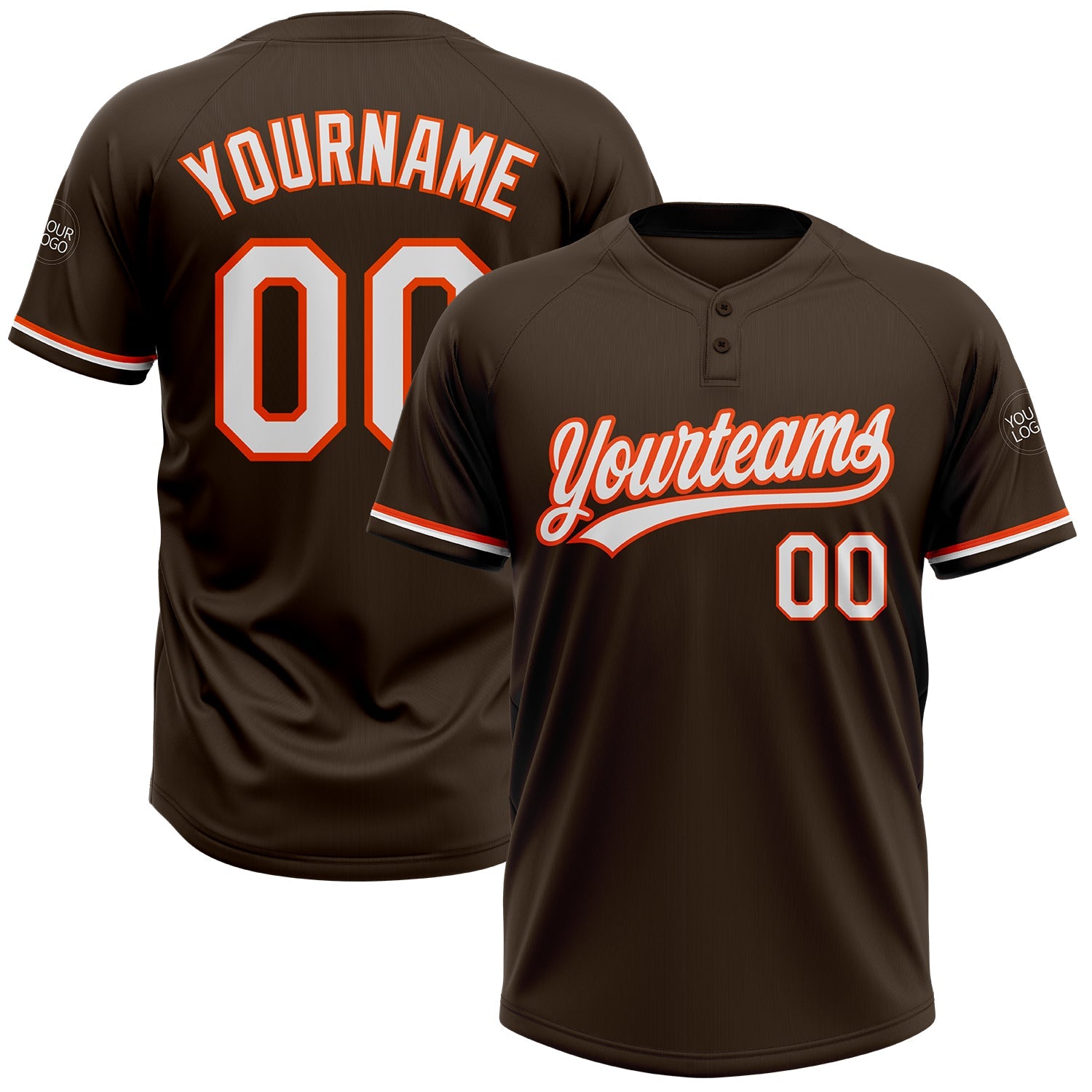 Custom Brown White-Orange Two-Button Unisex Softball Jersey - Main View