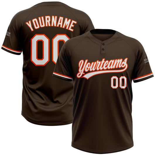 Custom Brown White-Orange Two-Button Unisex Softball Jersey - Main View