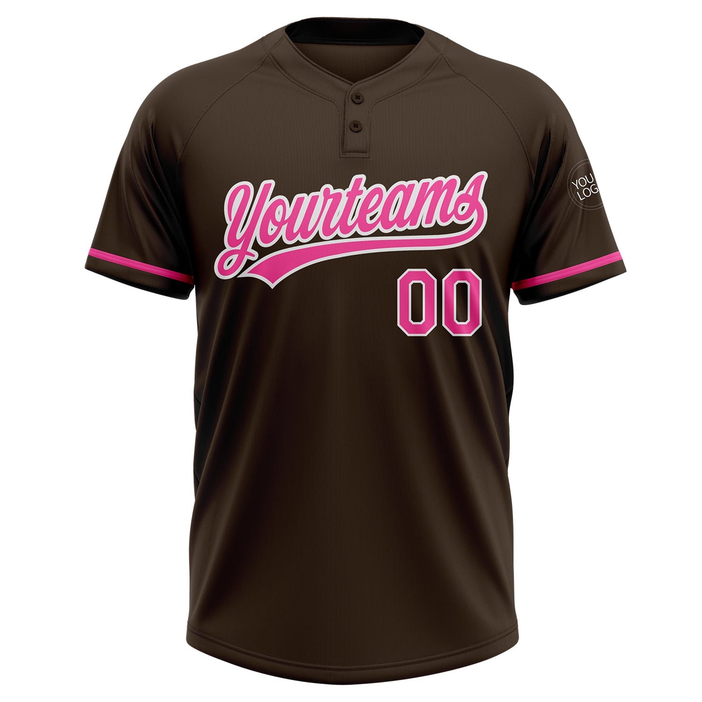 Custom Brown Pink-White Two-Button Unisex Softball Jersey view 2