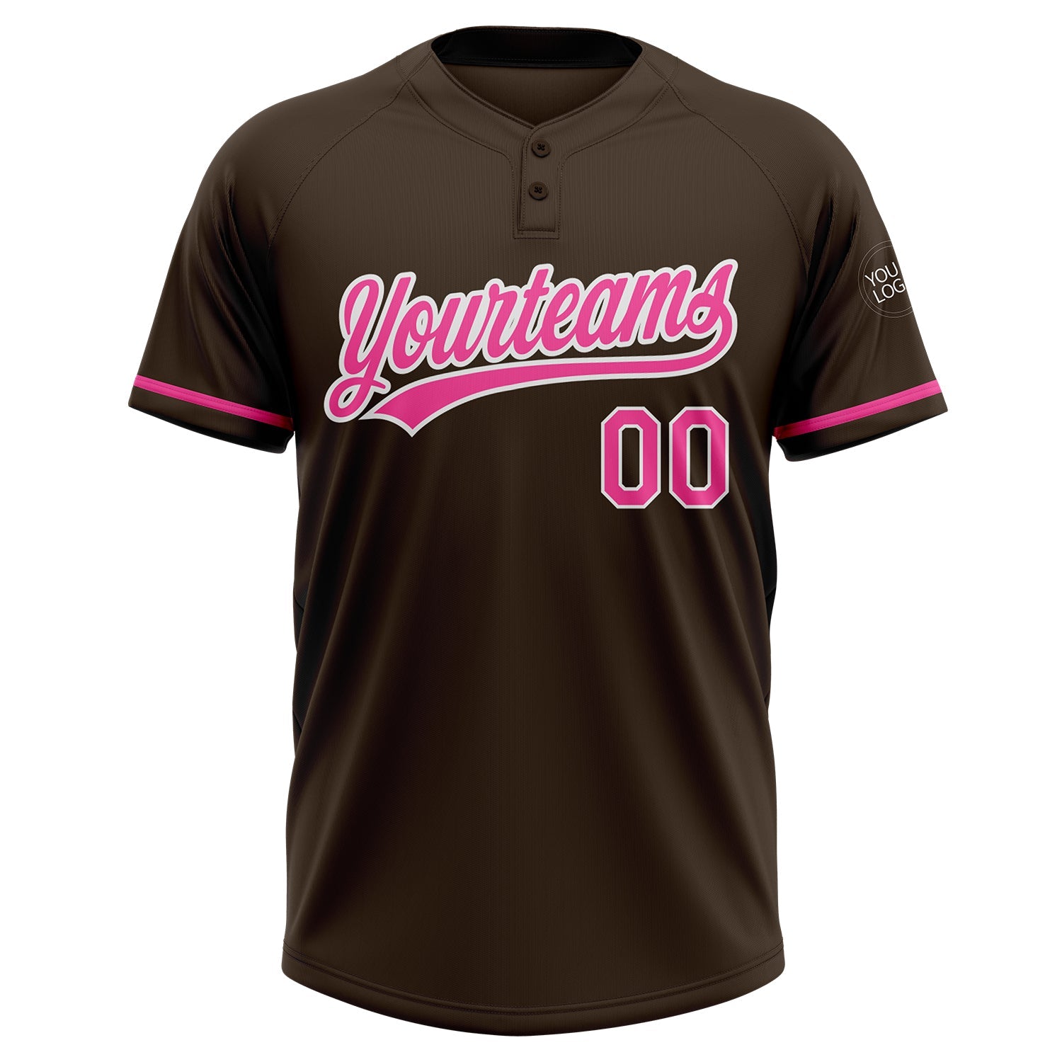 Custom Brown Pink-White Two-Button Unisex Softball Jersey view 2