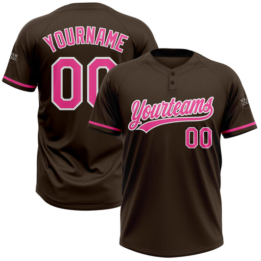 Custom Brown Pink-White Two-Button Unisex Softball Jersey - Main View