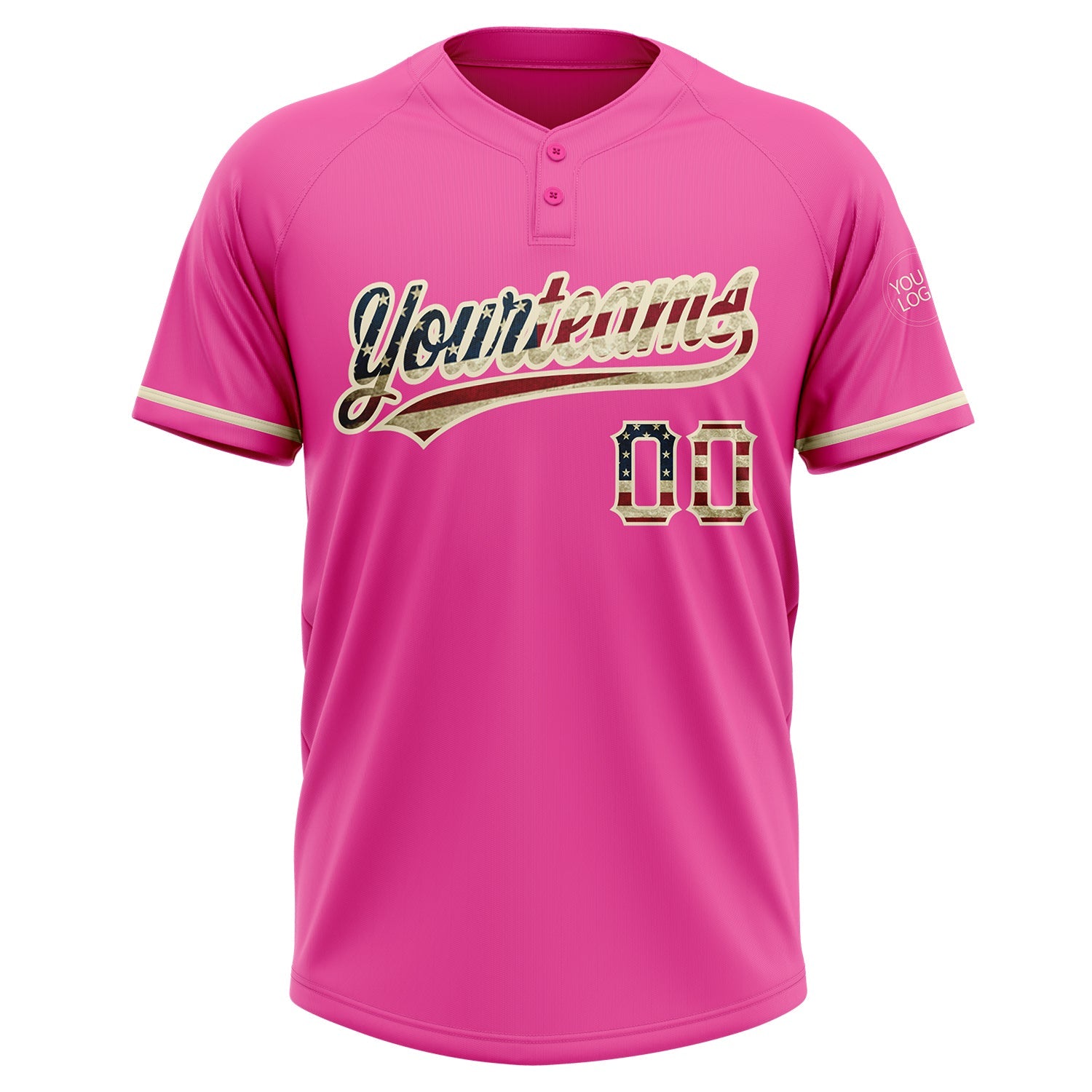 Custom Pink Vintage USA Flag-Cream Two-Button Unisex Softball Jersey view 2