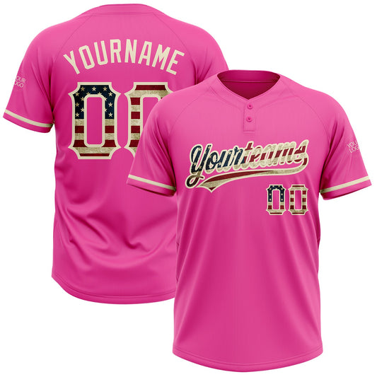 Custom Pink Vintage USA Flag-Cream Two-Button Unisex Softball Jersey - Main View