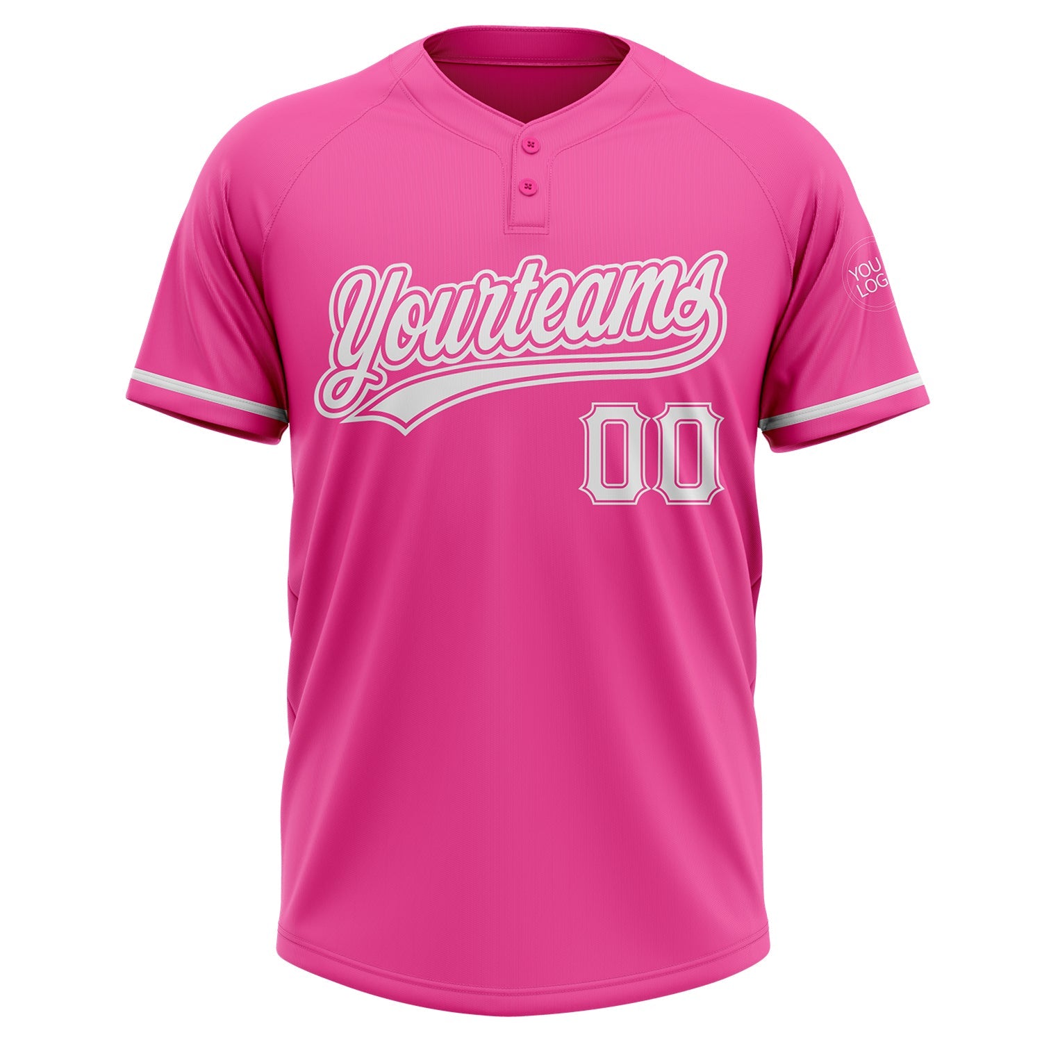 Custom Pink White Two-Button Unisex Softball Jersey view 2