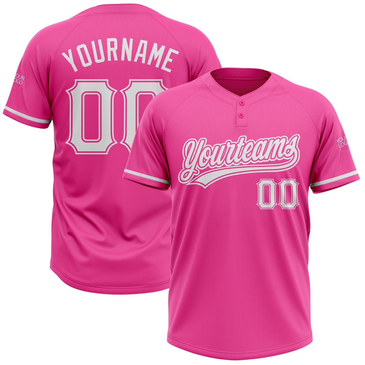 Custom Pink White Two-Button Unisex Softball Jersey - Main View