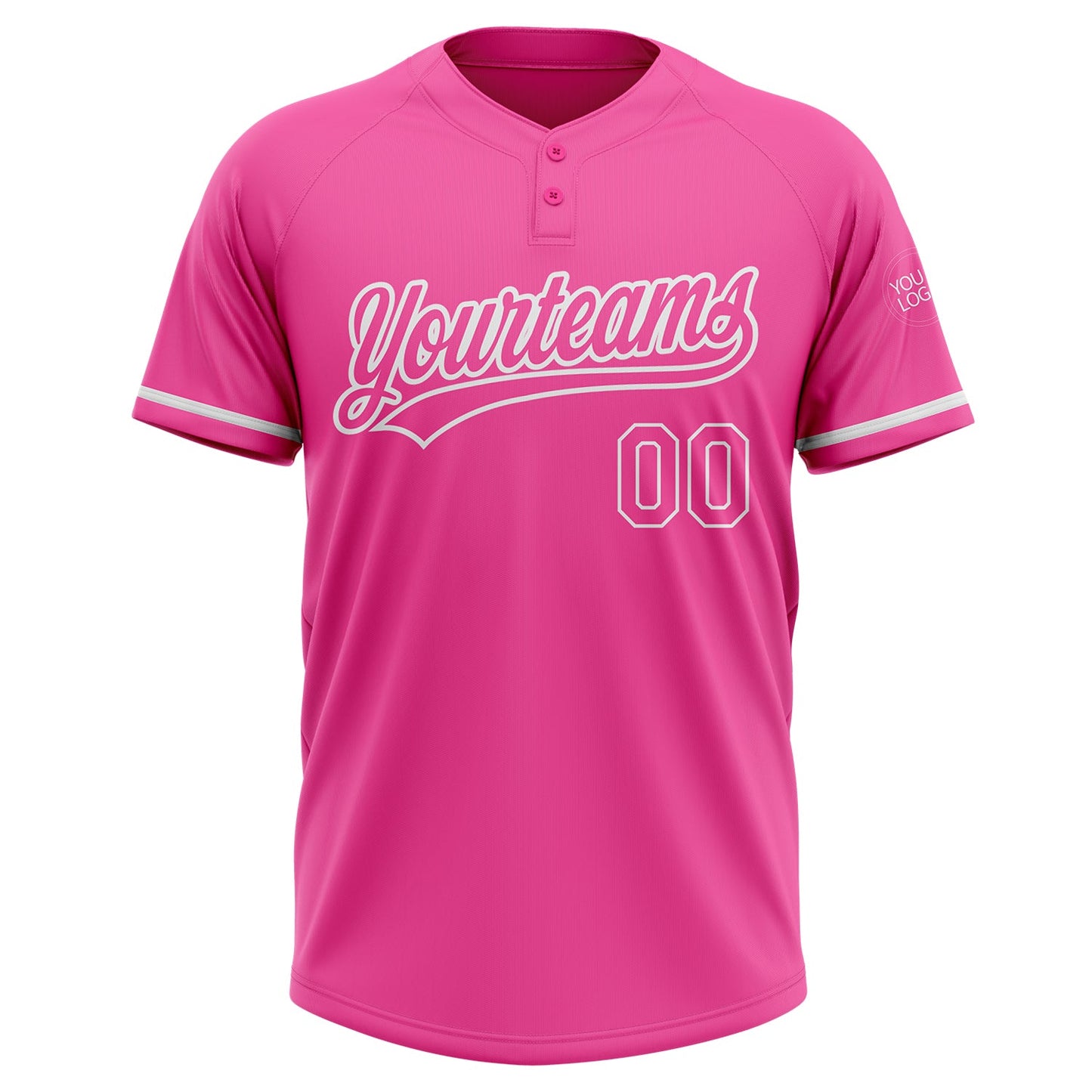 Custom Pink White Two-Button Unisex Softball Jersey view 2