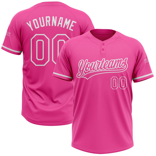 Custom Pink White Two-Button Unisex Softball Jersey - Main View