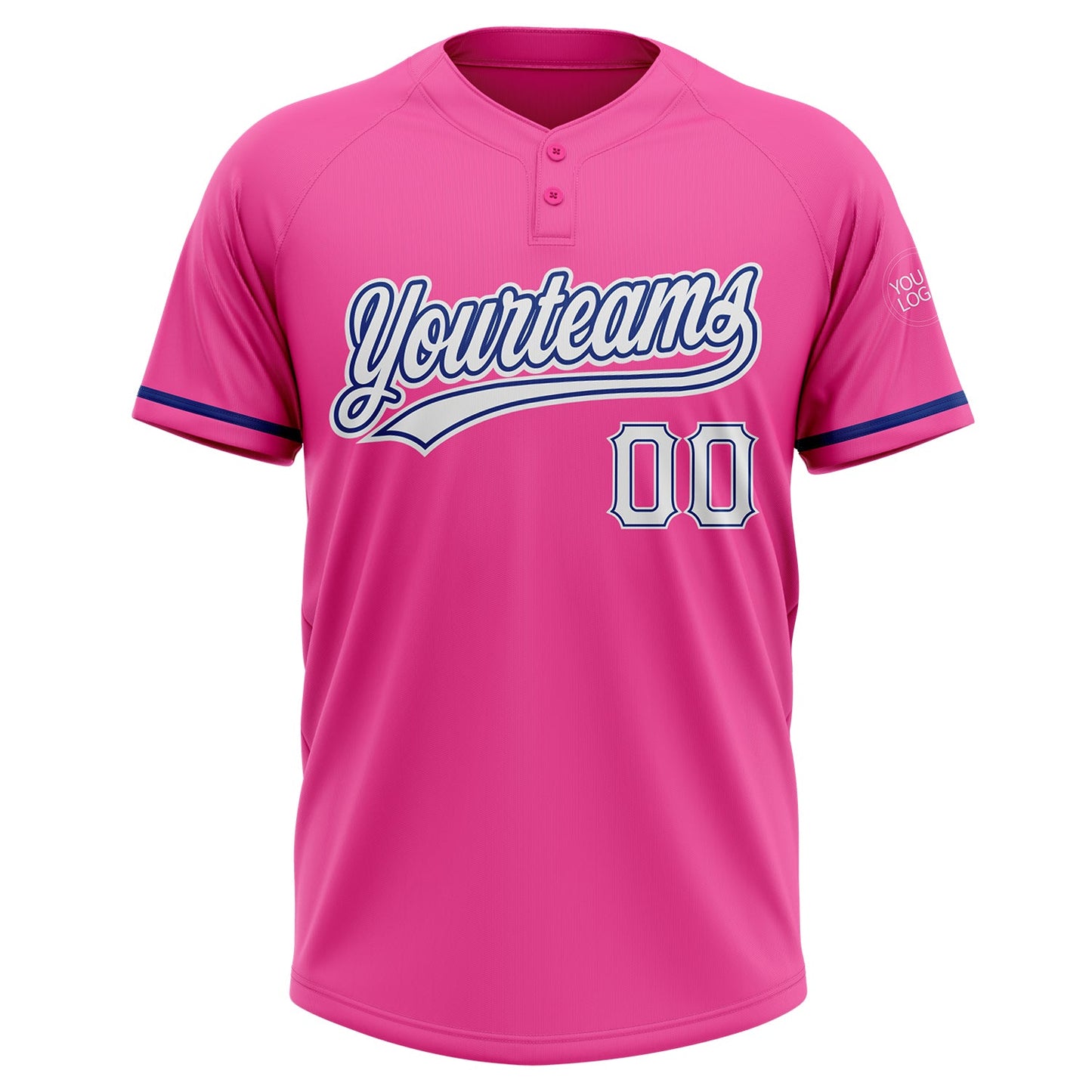 Custom Pink White-Royal Two-Button Unisex Softball Jersey view 2