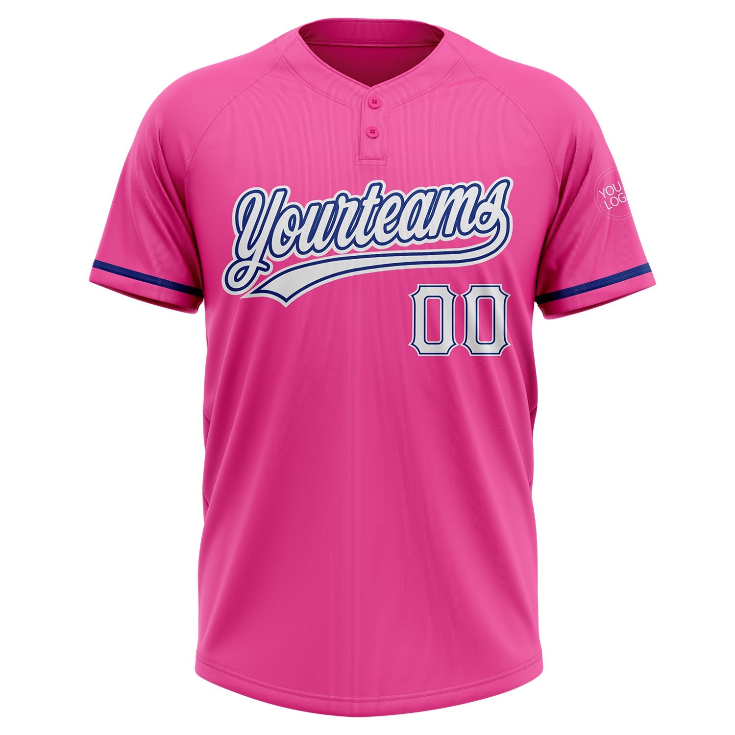 Custom Pink White-Royal Two-Button Unisex Softball Jersey view 2