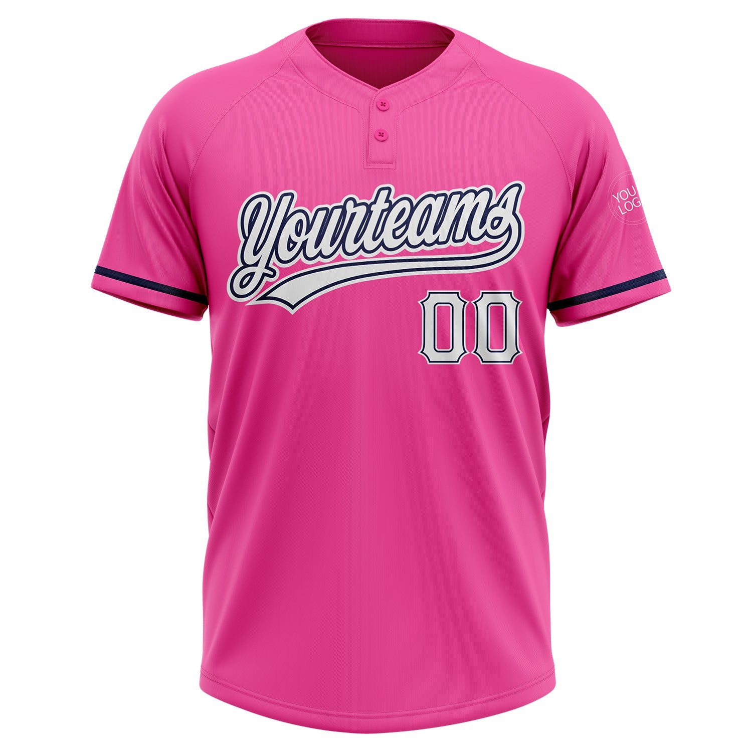 Custom Pink White-Navy Two-Button Unisex Softball Jersey view 2