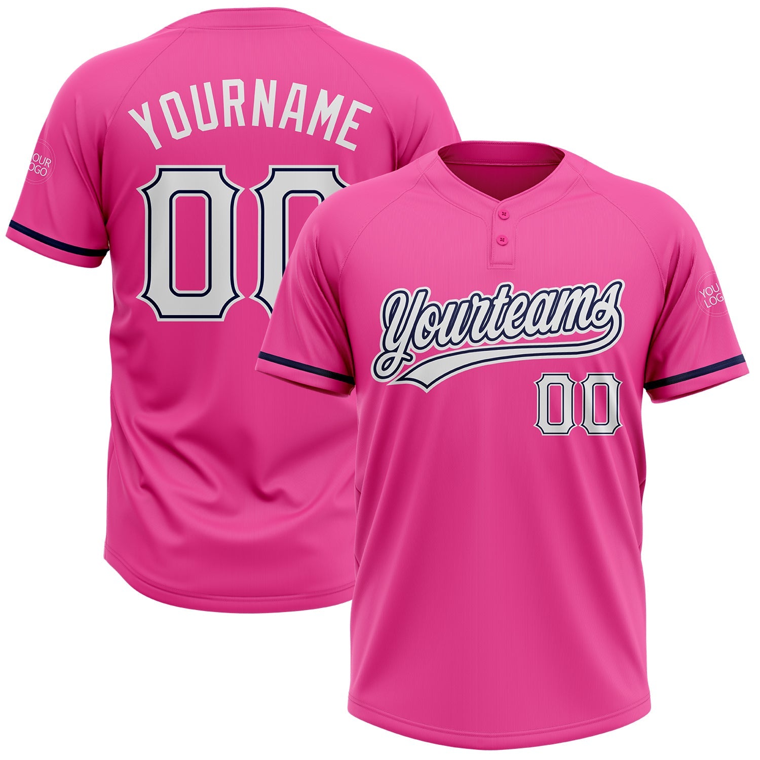Custom Pink White-Navy Two-Button Unisex Softball Jersey - Main View