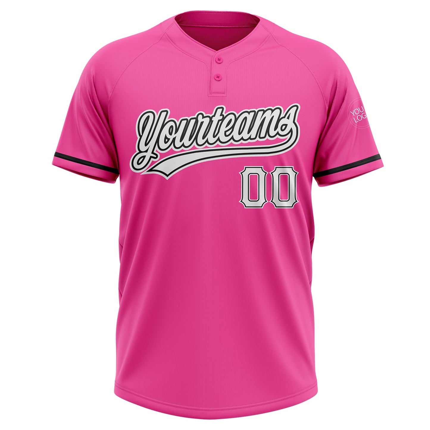 Custom Pink White-Black Two-Button Unisex Softball Jersey view 2