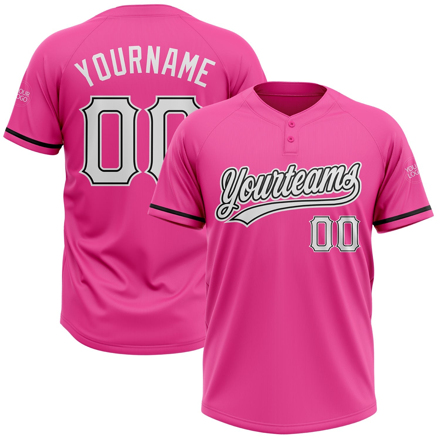 Custom Pink White-Black Two-Button Unisex Softball Jersey - Main View