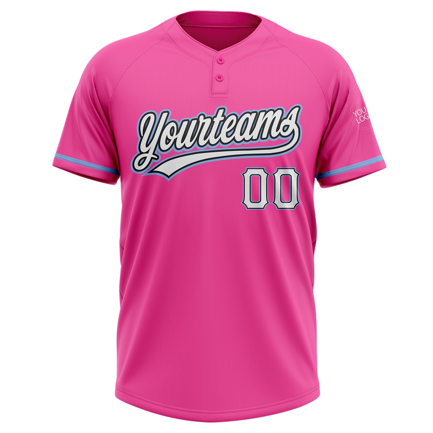 Custom Pink White Black-Light Blue Two-Button Unisex Softball Jersey view 2