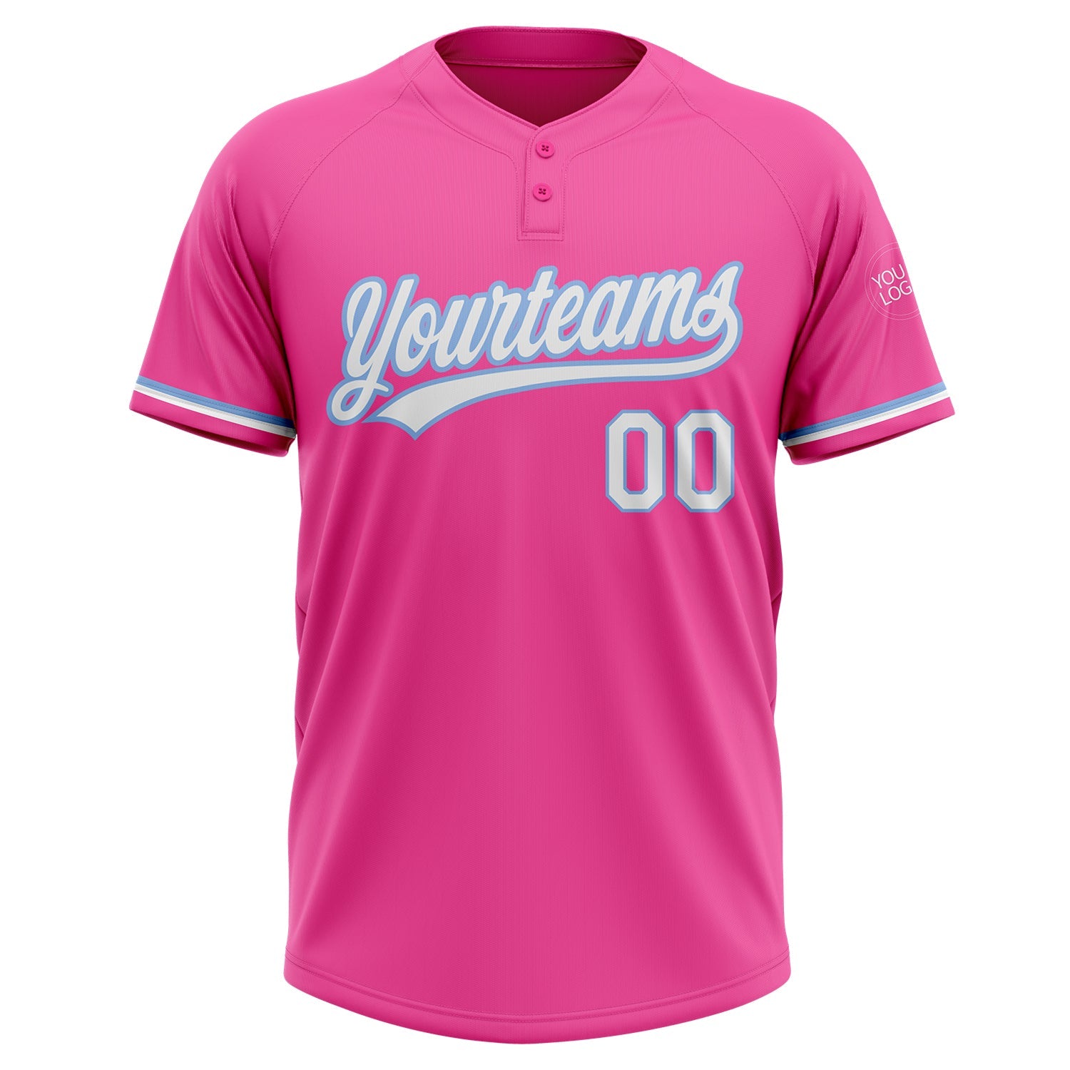 Custom Pink White-Light Blue Two-Button Unisex Softball Jersey view 2