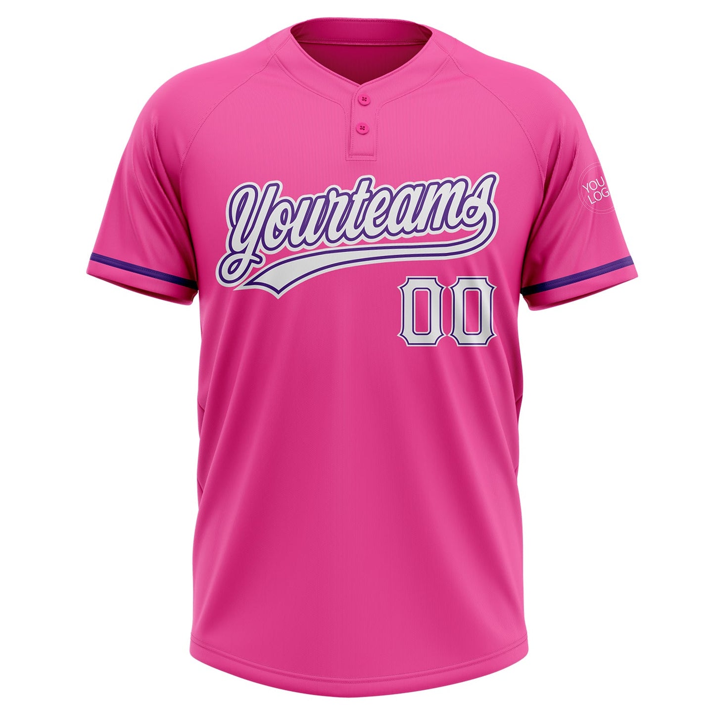Custom Pink White-Purple Two-Button Unisex Softball Jersey view 2