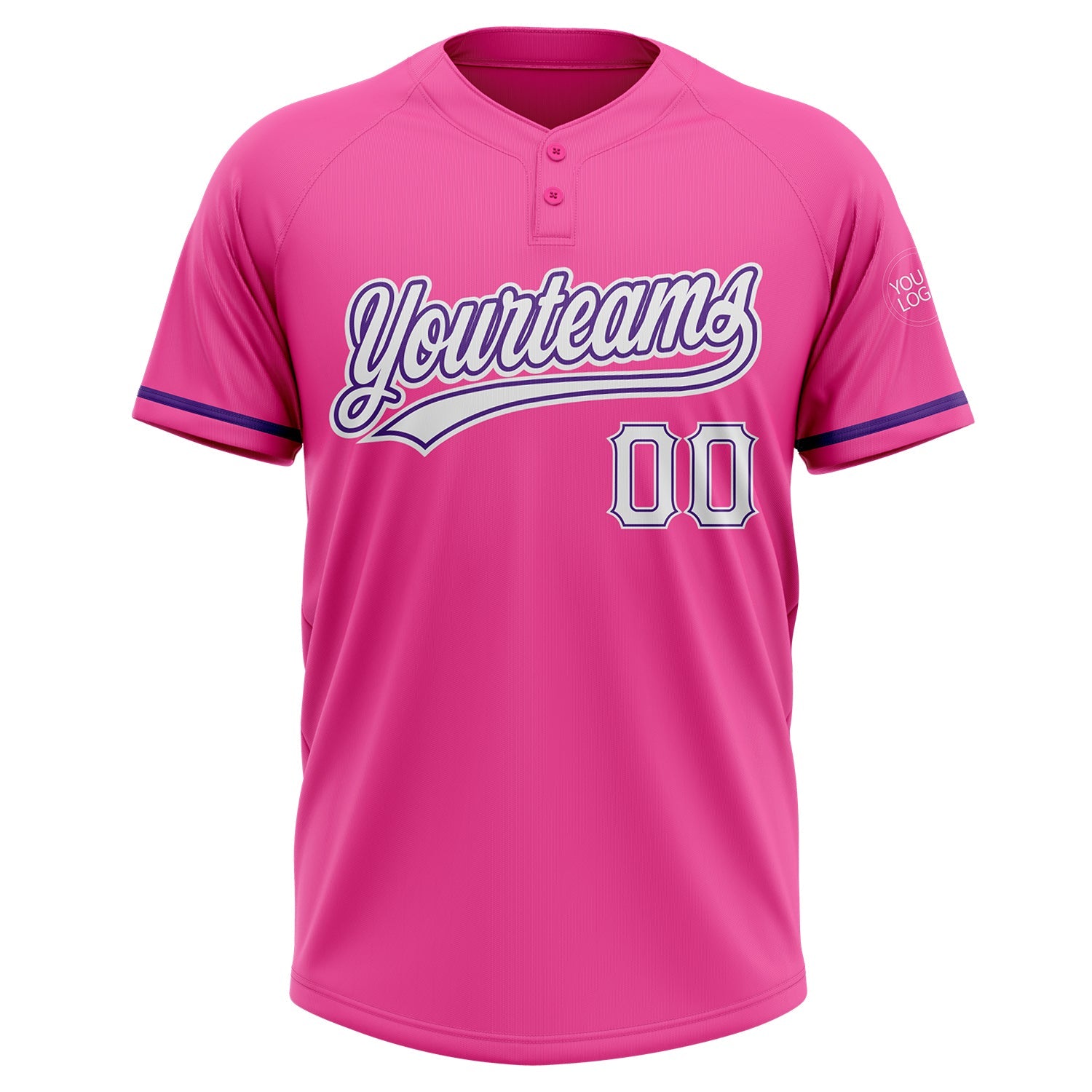 Custom Pink White-Purple Two-Button Unisex Softball Jersey view 2