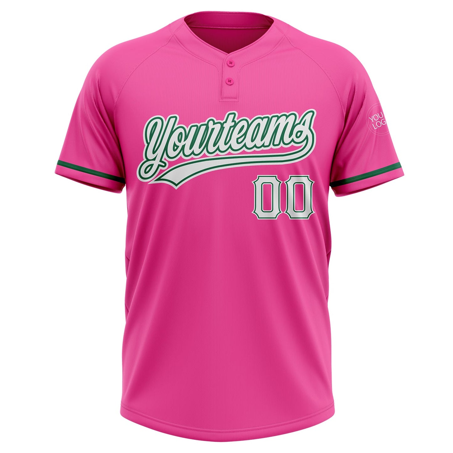 Custom Pink White-Kelly Green Two-Button Unisex Softball Jersey view 2