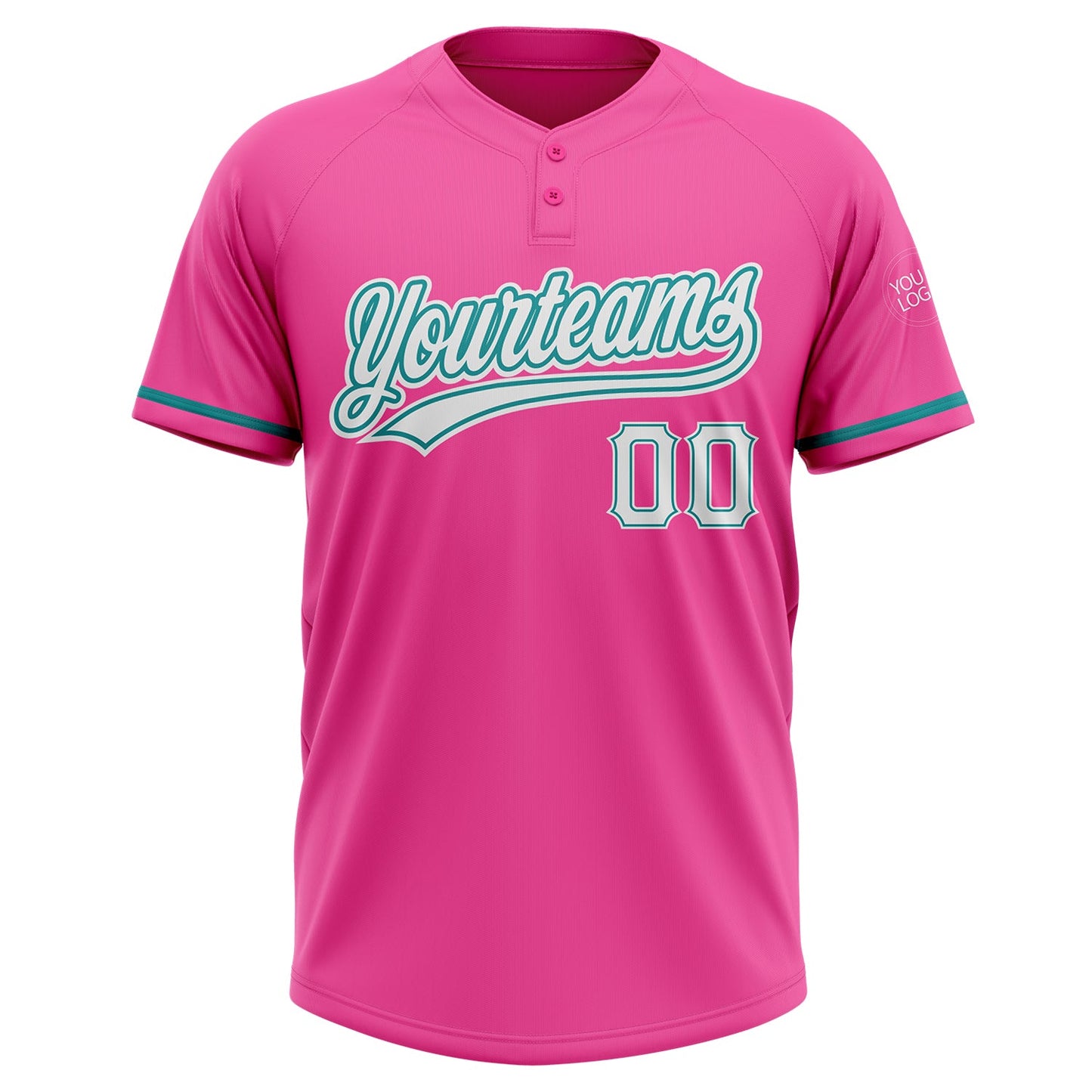 Custom Pink White-Teal Two-Button Unisex Softball Jersey view 2