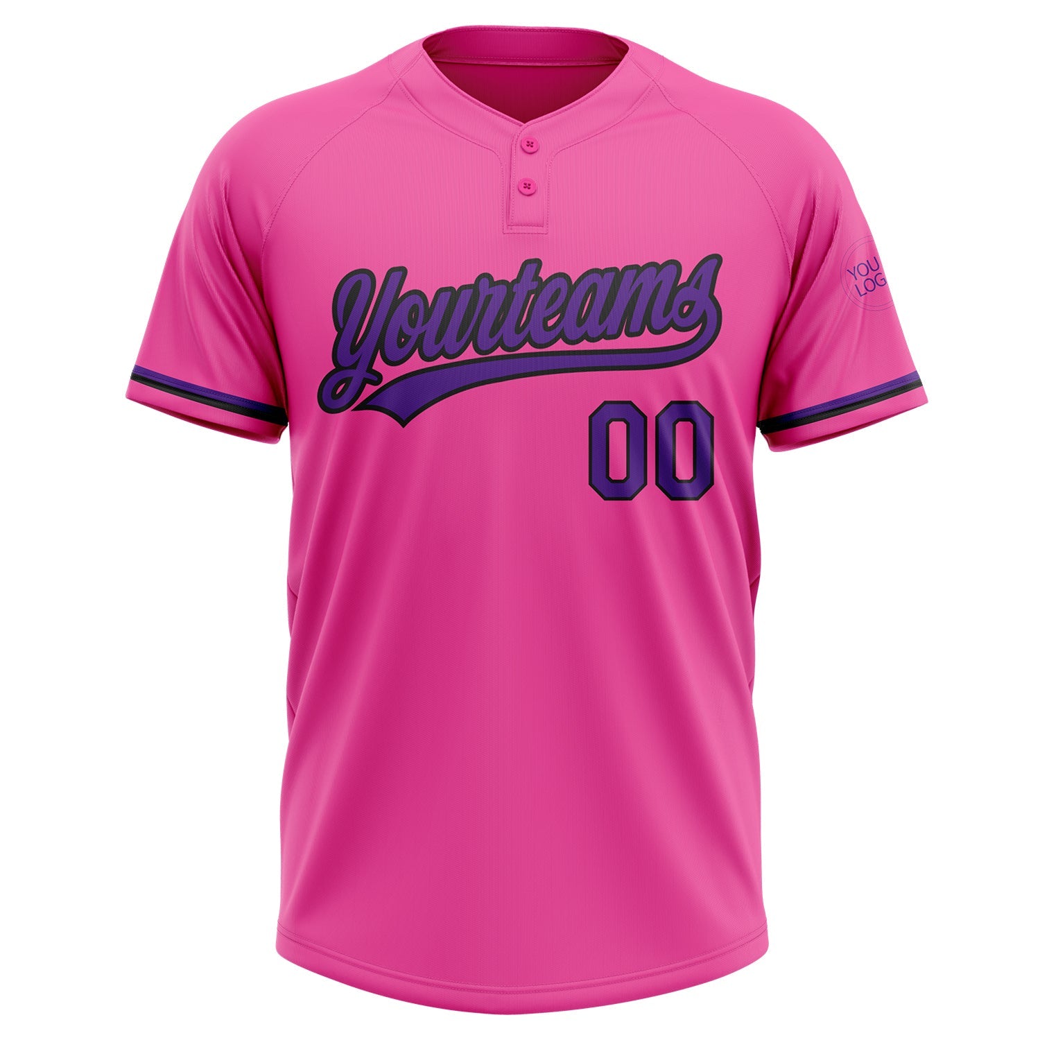 Custom Pink Purple-Black Two-Button Unisex Softball Jersey view 2