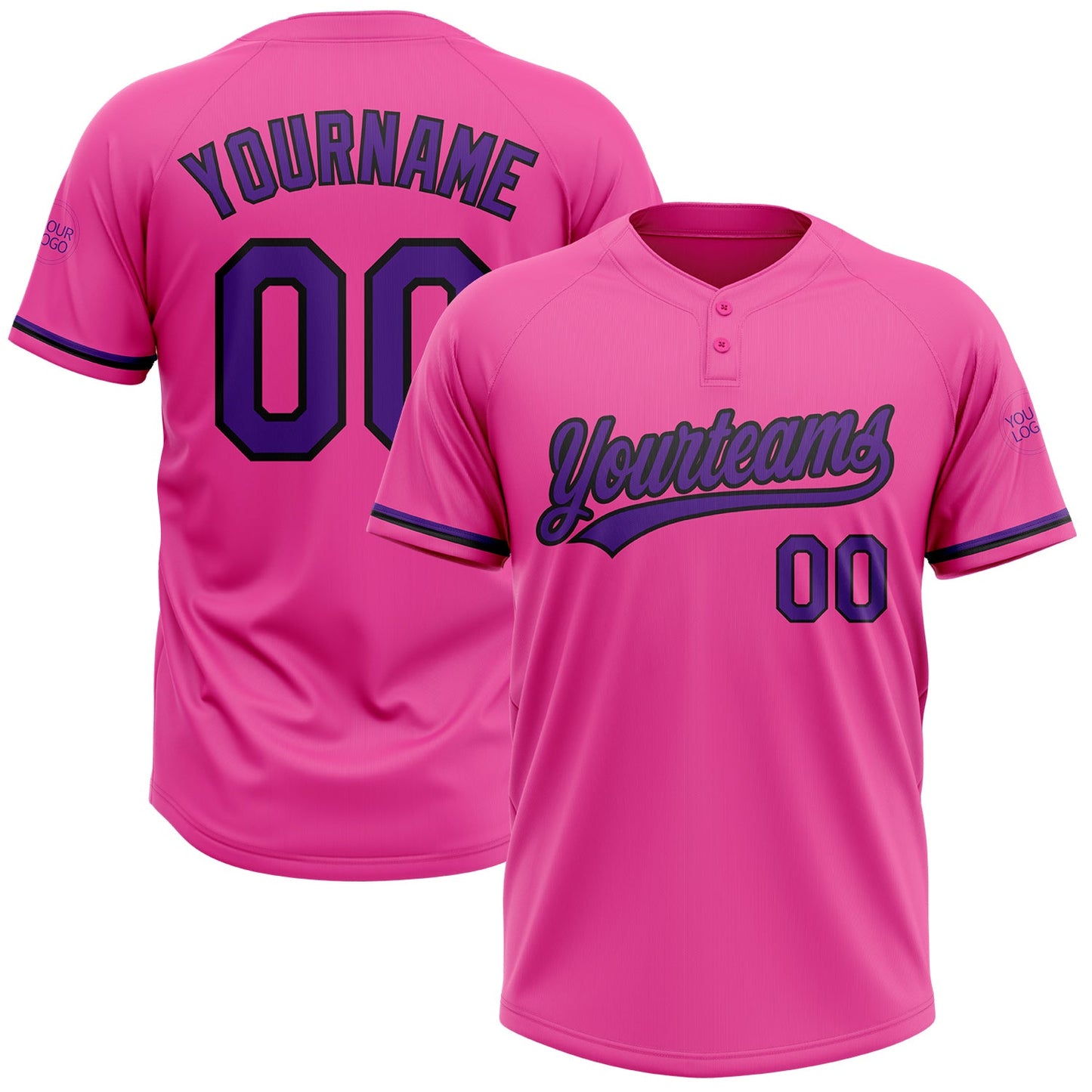 Custom Pink Purple-Black Two-Button Unisex Softball Jersey - Main View