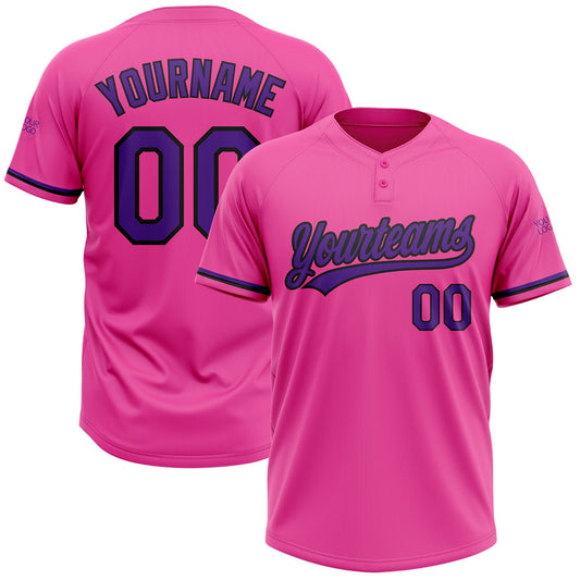Custom Pink Purple-Black Two-Button Unisex Softball Jersey - Main View