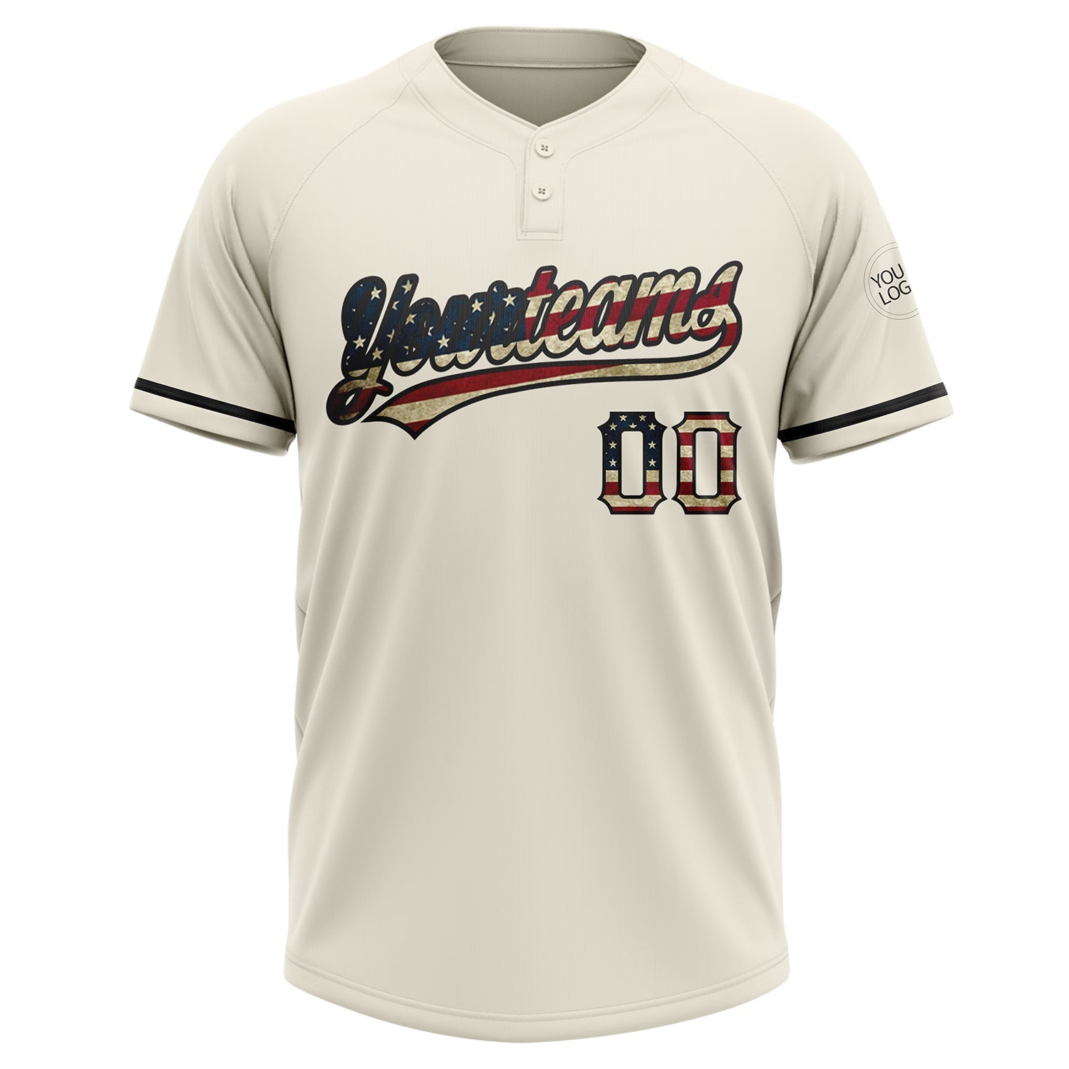 Custom Cream Vintage USA Flag-Black Two-Button Unisex Softball Jersey view 2
