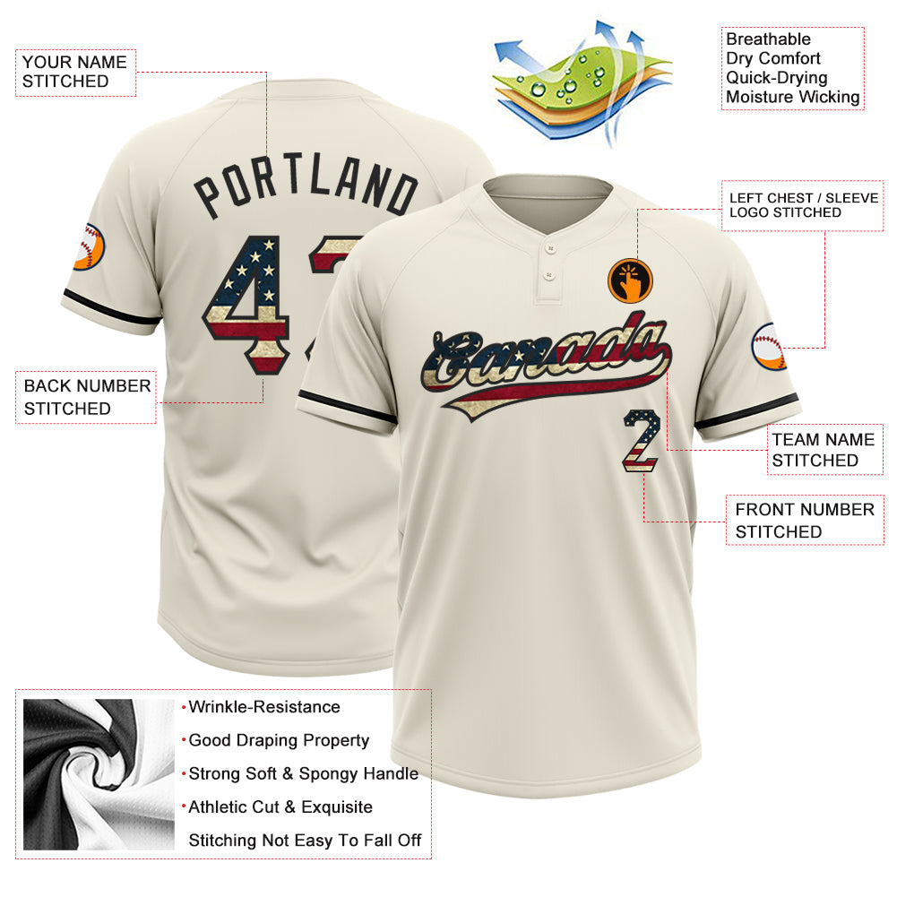 Custom Cream Vintage USA Flag-Black Two-Button Unisex Softball Jersey view 3