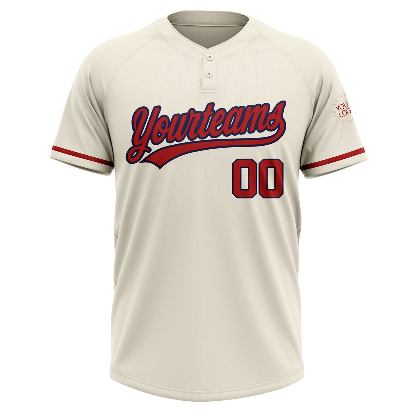 Custom Cream Red-Navy Two-Button Unisex Softball Jersey view 2
