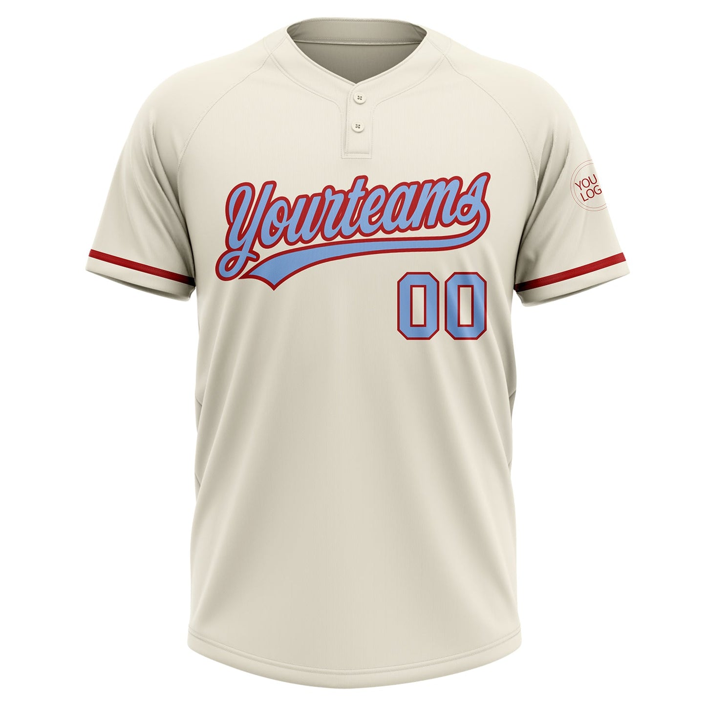 Custom Cream Light Blue-Red Two-Button Unisex Softball Jersey view 2