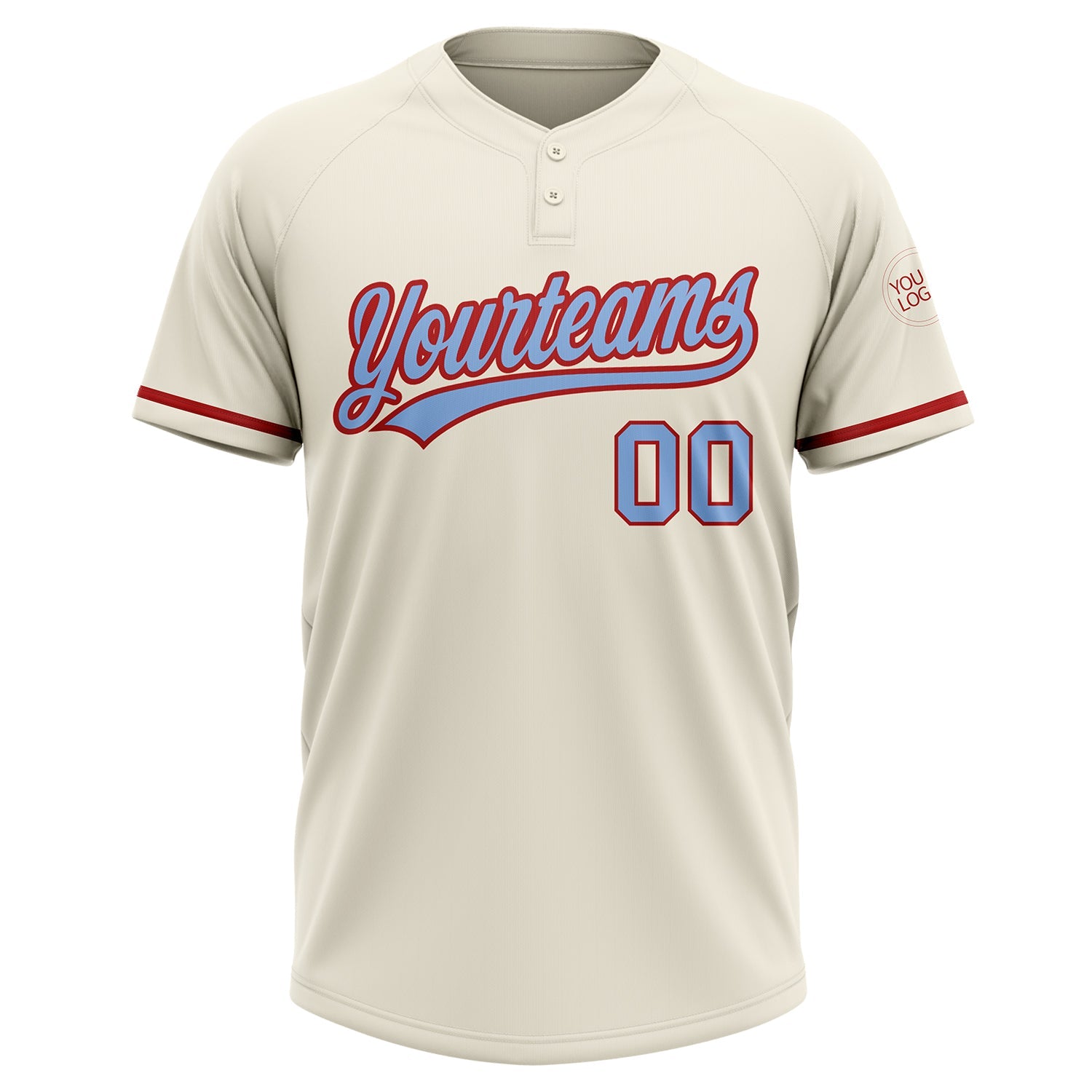 Custom Cream Light Blue-Red Two-Button Unisex Softball Jersey view 2