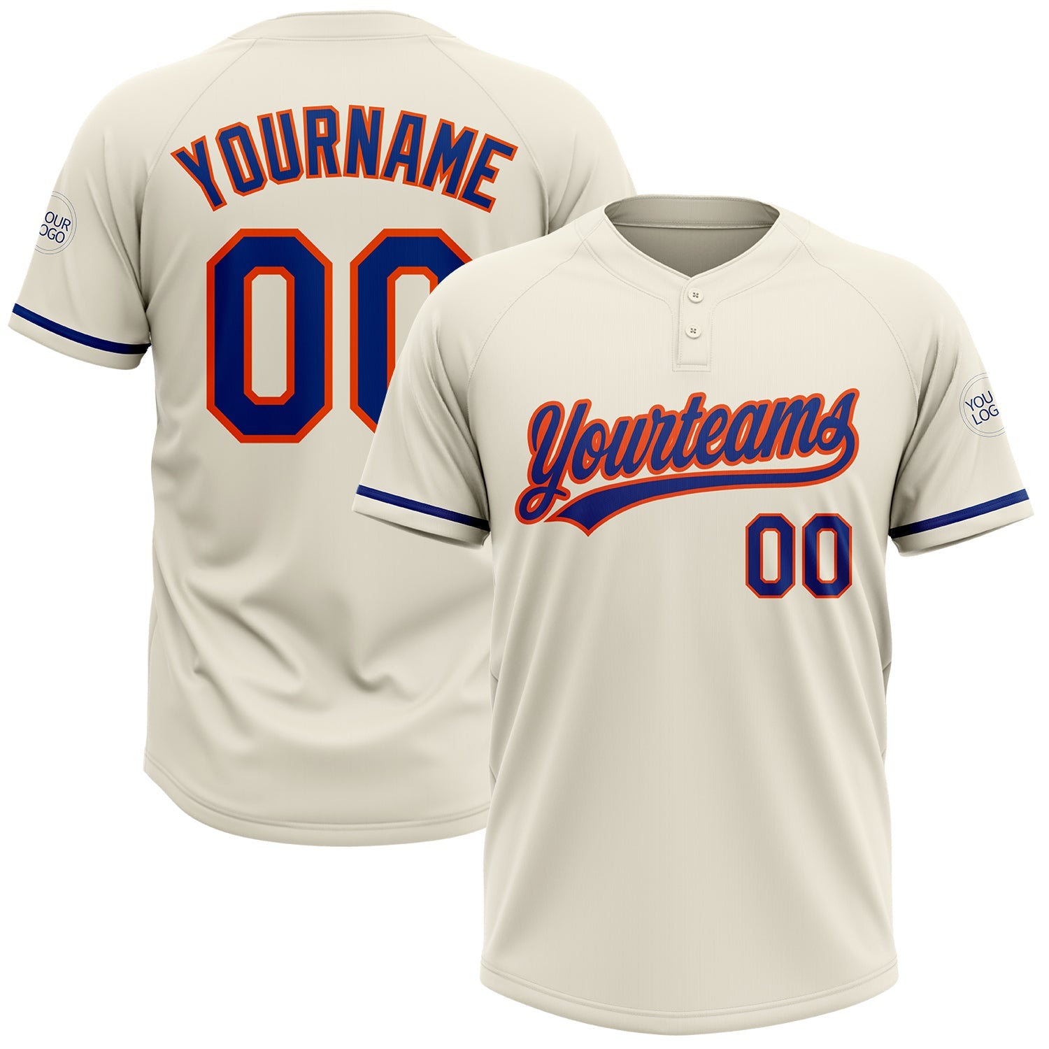 Custom Cream Royal-Orange Two-Button Unisex Softball Jersey - Main View