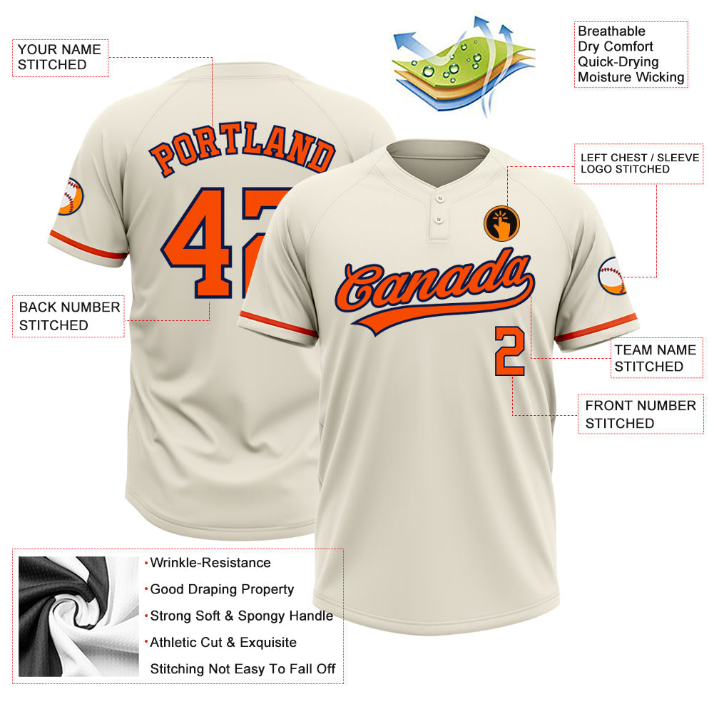 Custom Cream Orange-Navy Two-Button Unisex Softball Jersey view 3