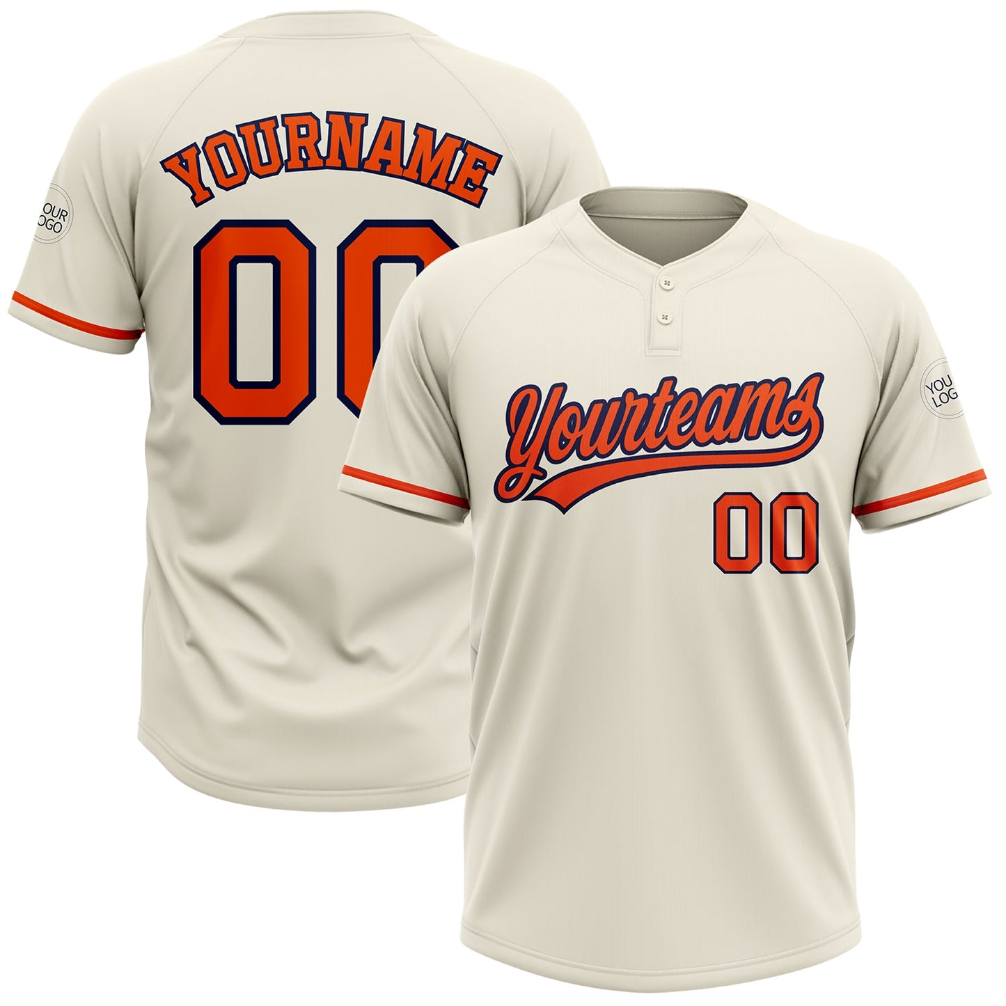 Custom Cream Orange-Navy Two-Button Unisex Softball Jersey - Main View