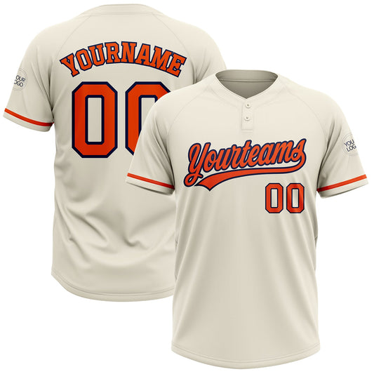 Custom Cream Orange-Navy Two-Button Unisex Softball Jersey - Main View