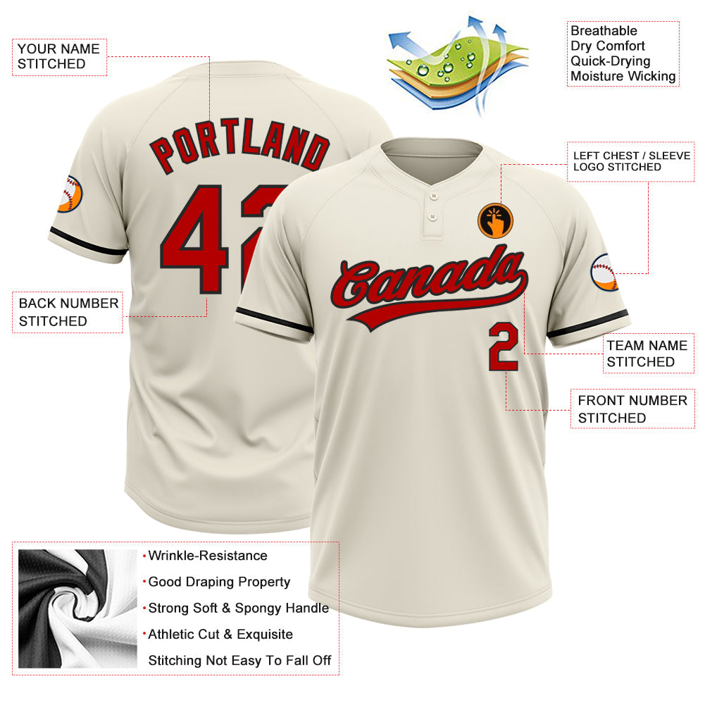 Custom Cream Red-Black Two-Button Unisex Softball Jersey view 3