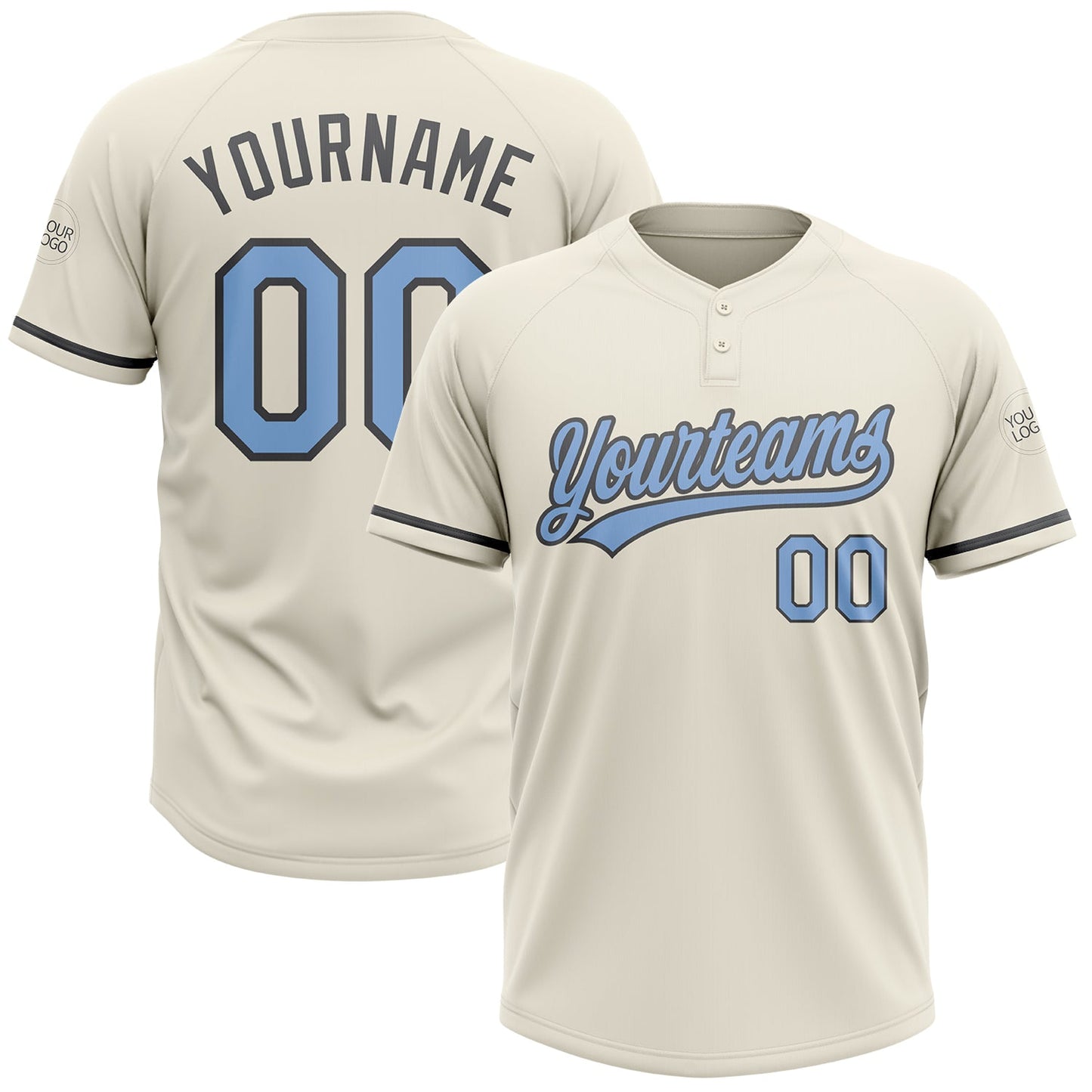 Custom Cream Light Blue-Steel Gray Two-Button Unisex Softball Jersey - Main View