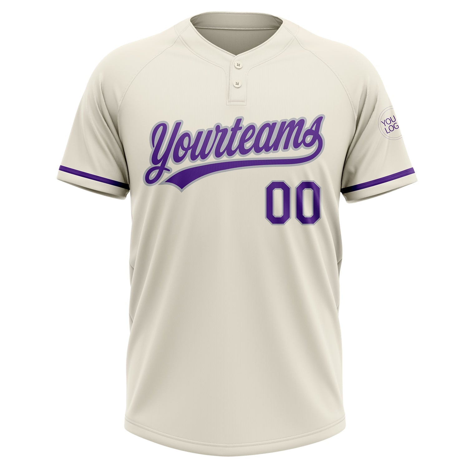 Custom Cream Purple-Gray Two-Button Unisex Softball Jersey view 2