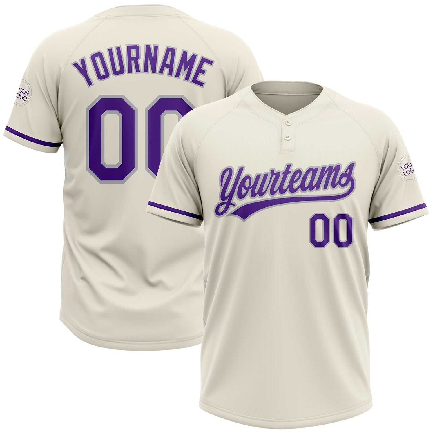 Custom Cream Purple-Gray Two-Button Unisex Softball Jersey - Main View