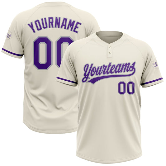 Custom Cream Purple-Gray Two-Button Unisex Softball Jersey - Main View