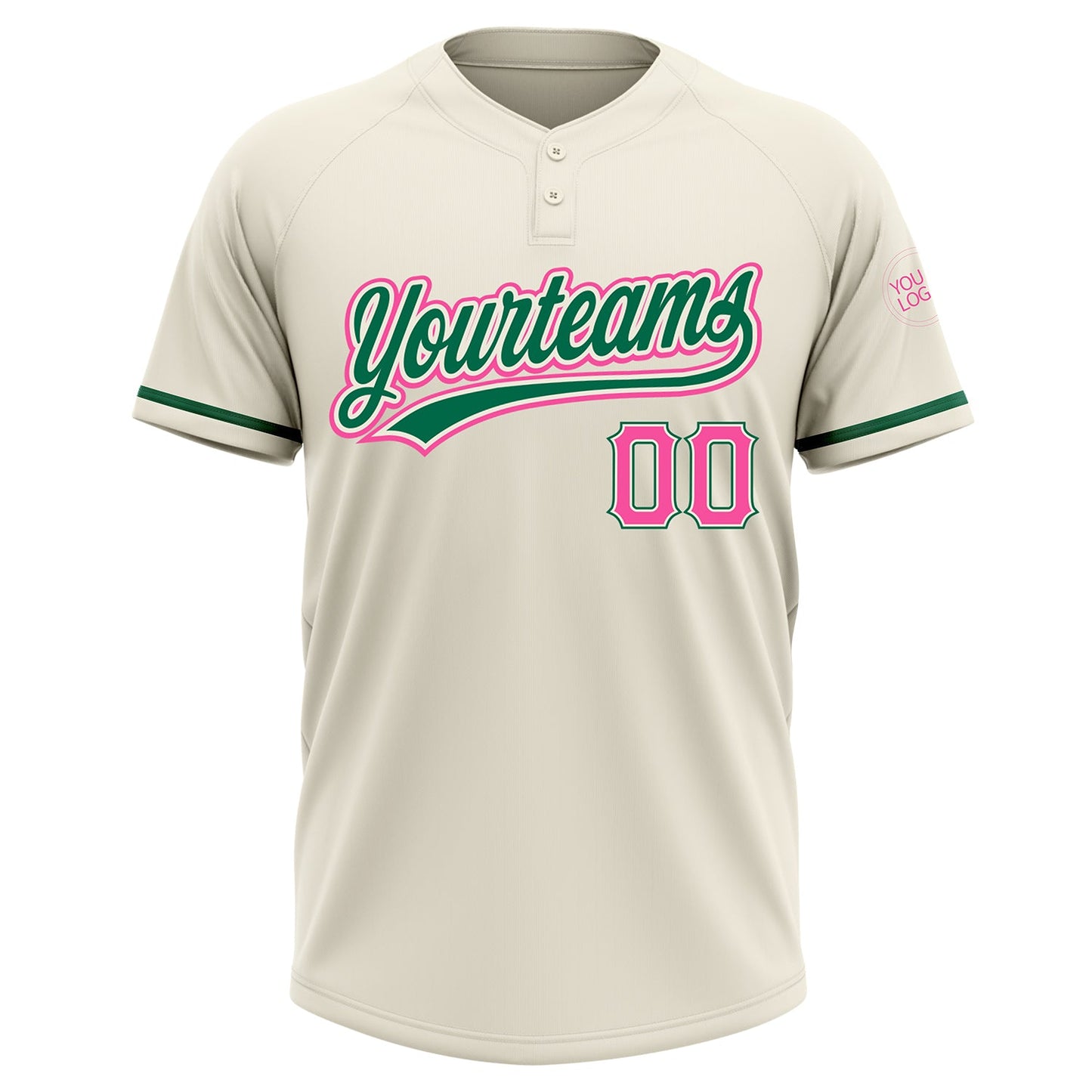Custom Cream Pink-Kelly Green Two-Button Unisex Softball Jersey view 2